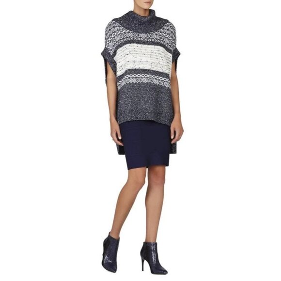 BCBG‎ MAX AZRIA Oversized Tunic Cowl Elinor Sleeveless Sweater Black White  M/L - Picture 2 of 6